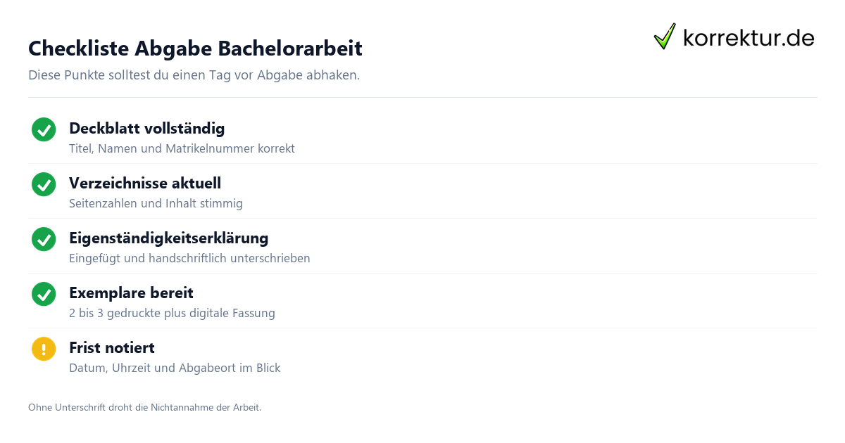 Checkliste Abgabe Bachelorarbeit mit Formalia und Fristen