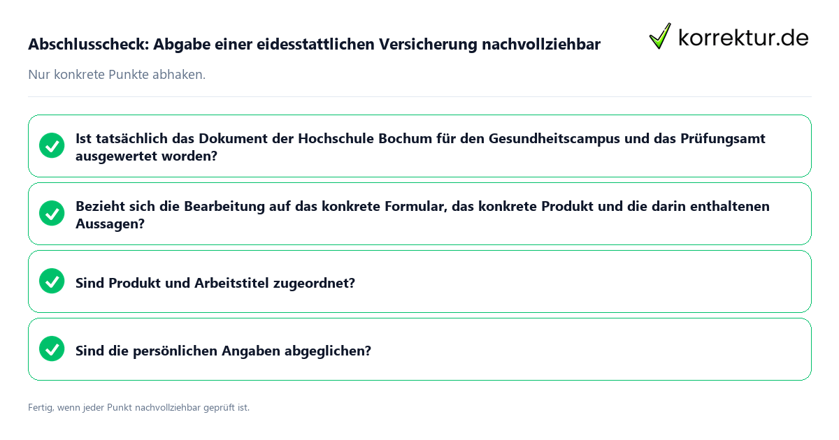 Konkreter Abschlusscheck zu Abgabe einer eidesstattlichen Versicherung nachvollziehbar