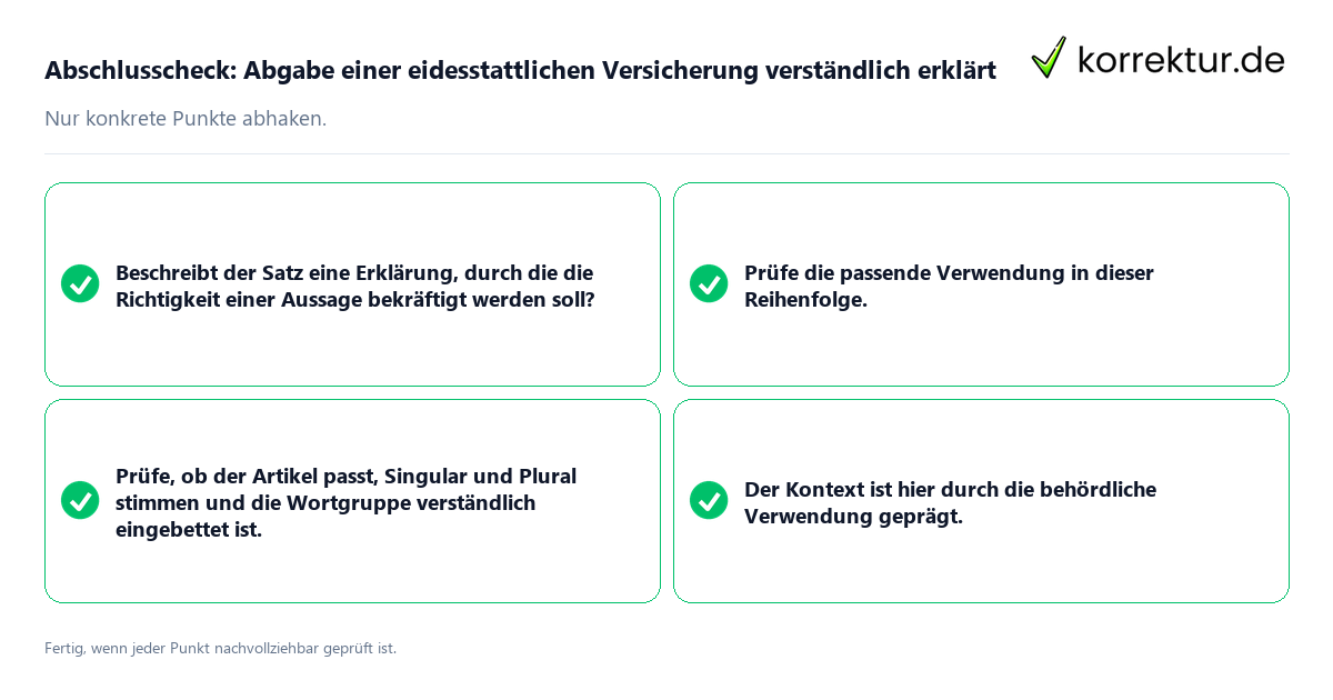 Konkreter Abschlusscheck zu Abgabe einer eidesstattlichen Versicherung verständlich erklärt