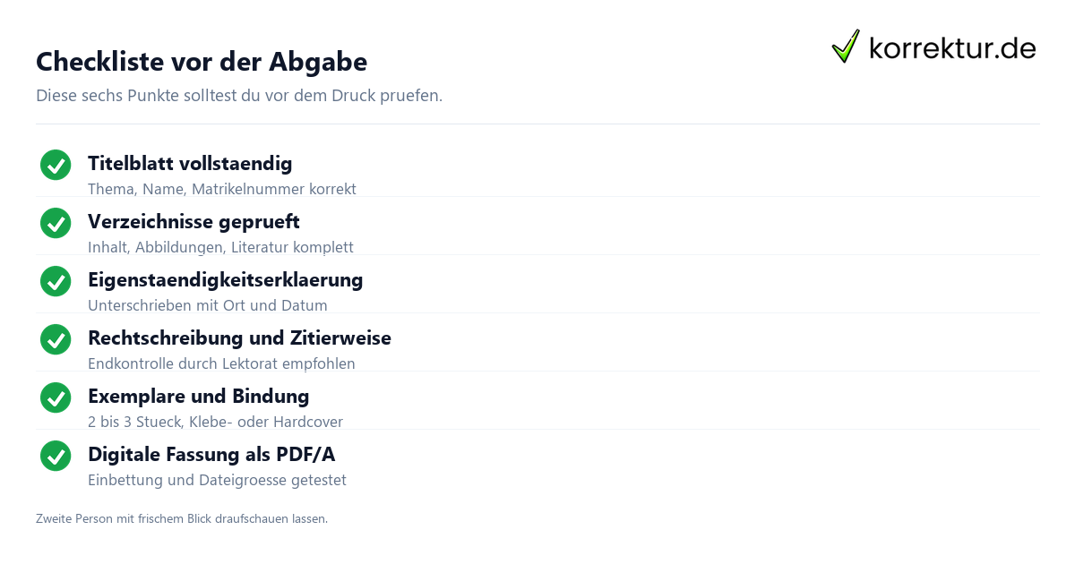 Checkliste vor der Abgabe Abgabe Masterarbeit Checkliste vor der Einreichung