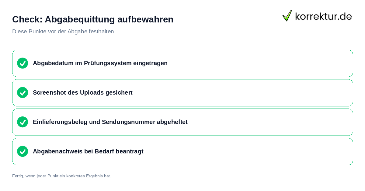 Check: Abgabequittung aufbewahren Abgabequittung aufbewahren: Prüfliste mit vier Punkten
