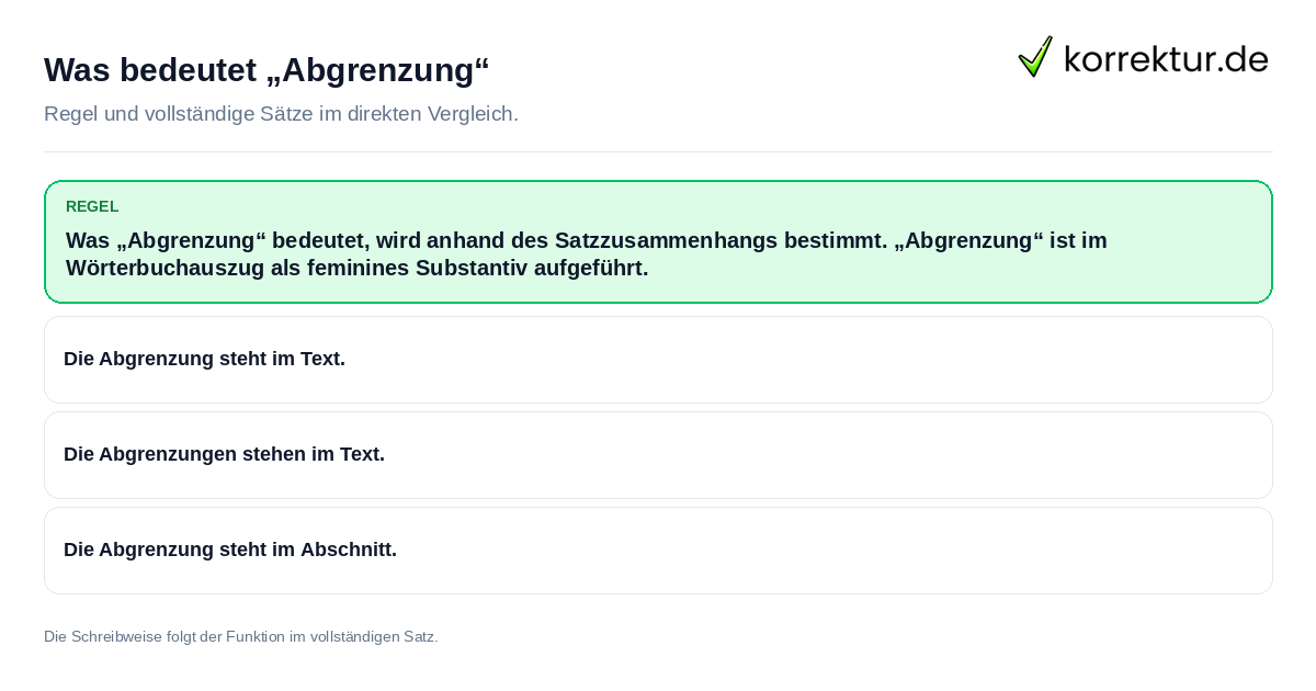 Was bedeutet „Abgrenzung“ Konkrete Regel und vollständige Beispielsätze zu Was bedeutet „Abgrenzung“