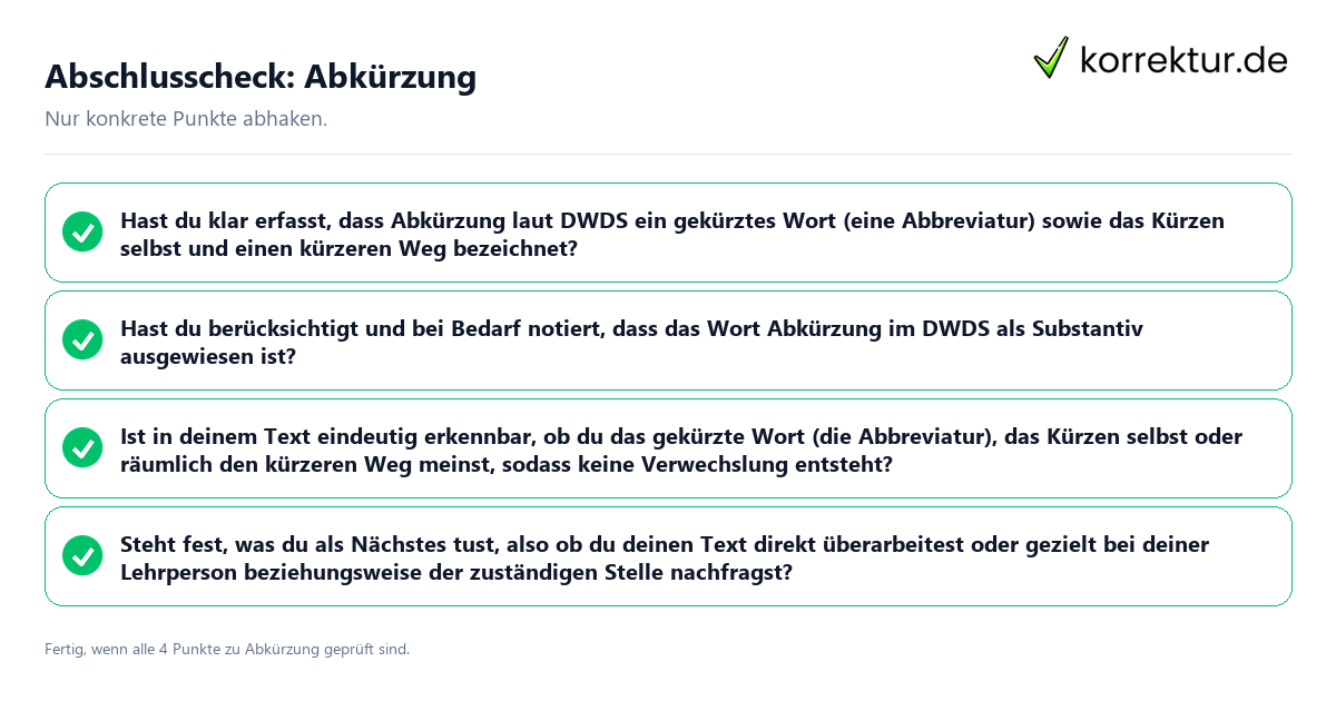 Abschlusscheck: Abkürzung Konkreter Abschlusscheck zu Abkürzung