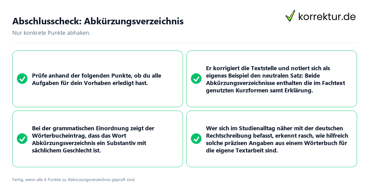 Abschlusscheck: Abkürzungsverzeichnis Konkreter Abschlusscheck zu Abkürzungsverzeichnis