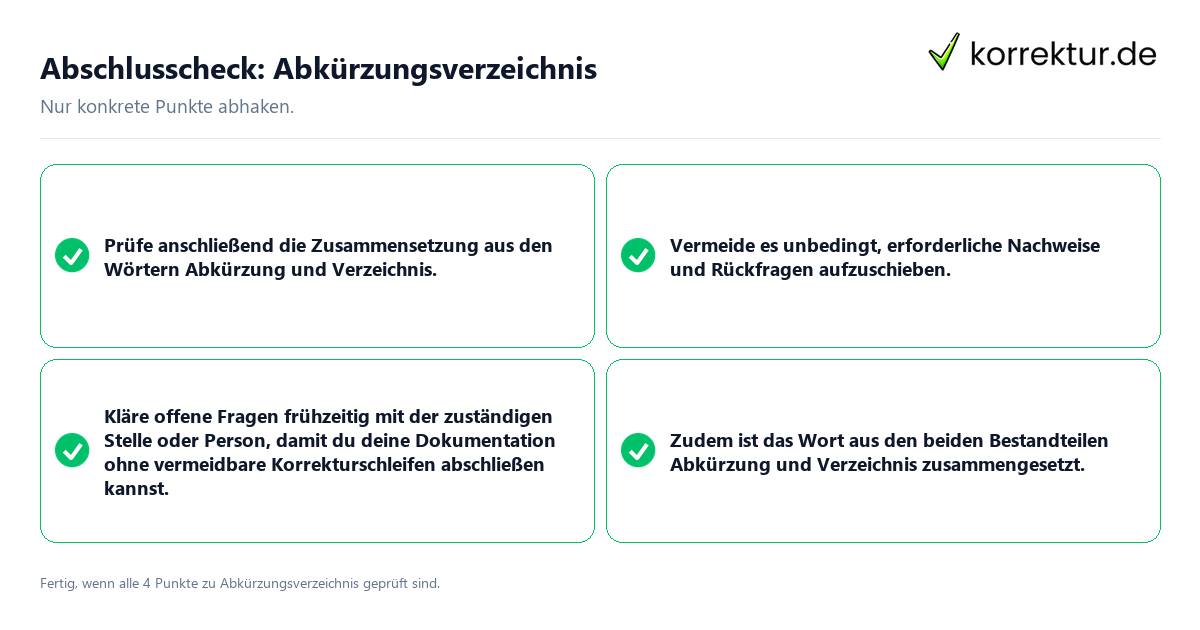 Abschlusscheck: Abkürzungsverzeichnis Konkreter Abschlusscheck zu Abkürzungsverzeichnis
