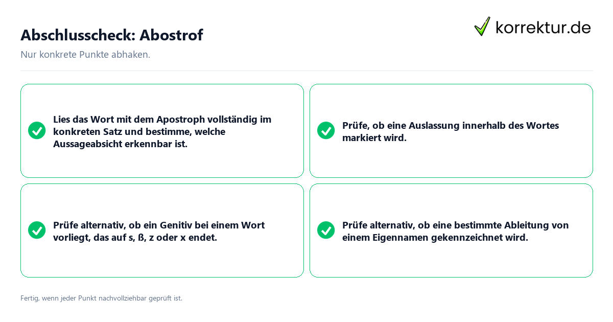 Konkreter Abschlusscheck zu Abostrof