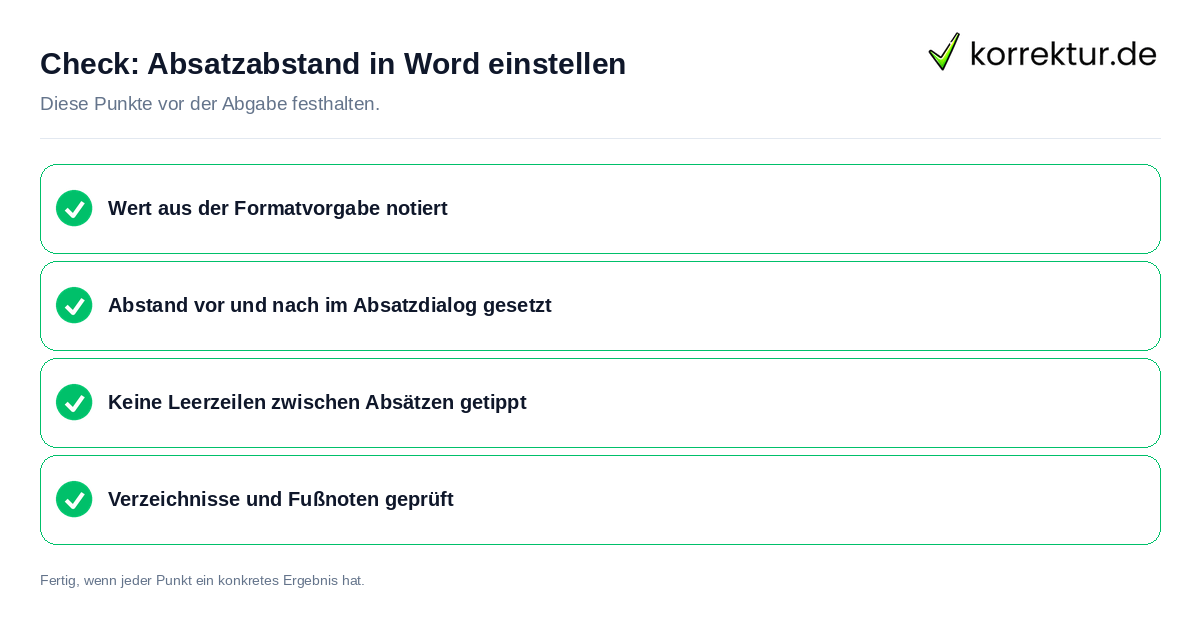 Absatzabstand in Word einstellen: Prüfliste mit vier Punkten