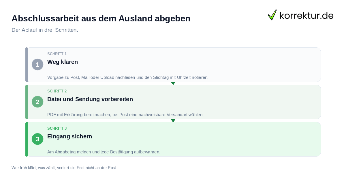 Abschlussarbeit aus dem Ausland abgeben: der Ablauf in drei Schritten