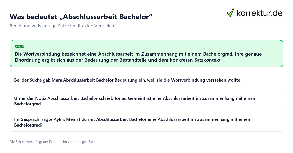 Was bedeutet „Abschlussarbeit Bachelor“ Konkrete Regel und vollständige Beispielsätze zu Was bedeutet „Abschlussarbeit Bachelor“