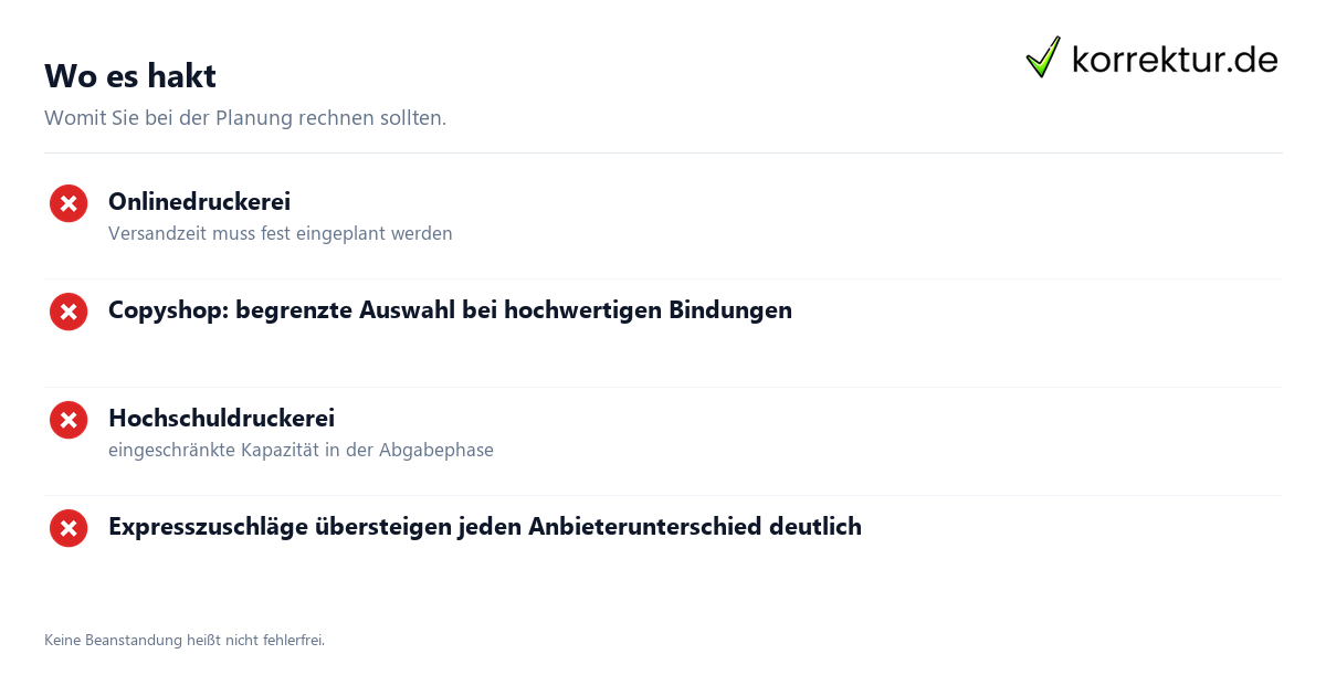Wo es hakt Abschlussarbeit drucken lassen: Anbieter im Vergleich: Grenzen im Überblick