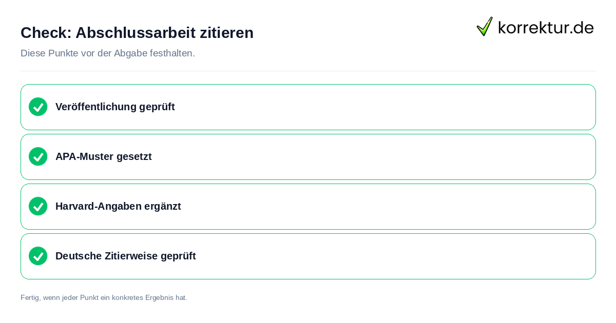 Abschlussarbeit zitieren: Prüfliste mit vier Punkten