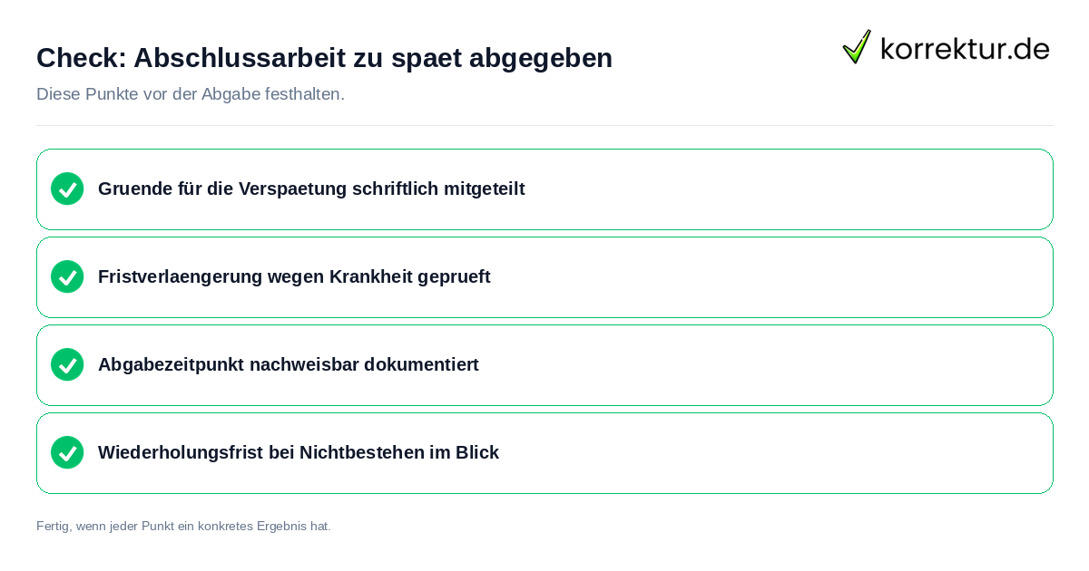 Abschlussarbeit zu spät abgegeben: Prüfliste mit vier Punkten