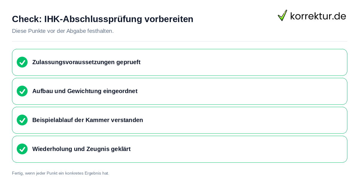 IHK-Abschlussprüfung vorbereiten: Prüfliste mit vier Punkten