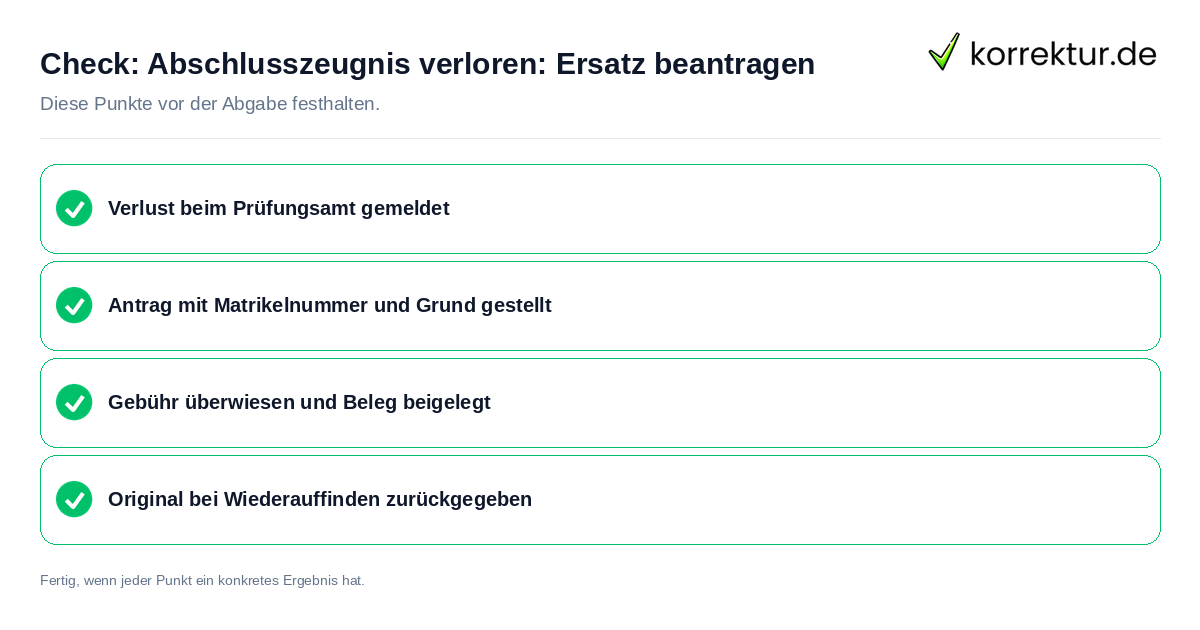 Abschlusszeugnis verloren: Ersatz beantragen: Prüfliste mit vier Punkten