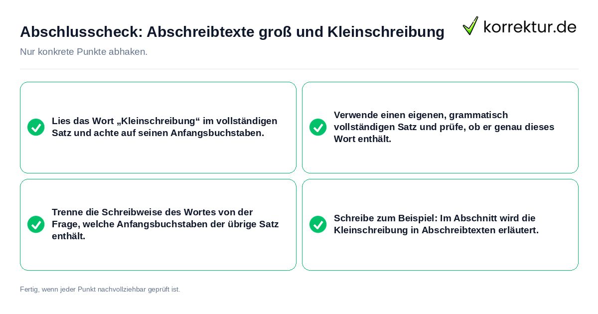 Konkreter Abschlusscheck zu Abschreibtexte groß und Kleinschreibung