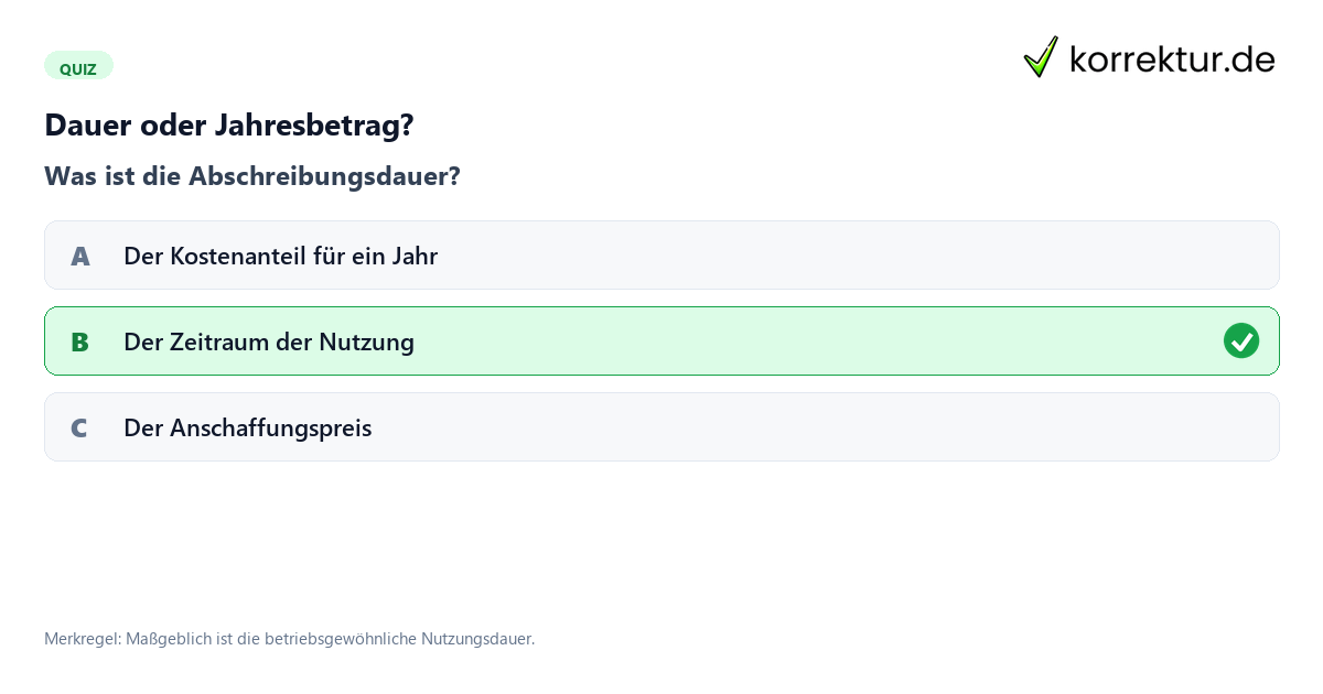 Dauer oder Jahresbetrag? Quiz: Was bedeutet Abschreibungsdauer?