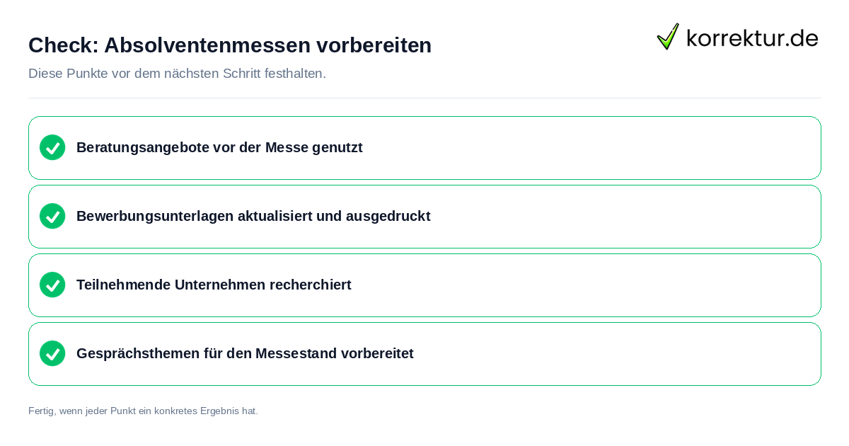 Absolventenmessen vorbereiten: Prüfliste mit vier Punkten