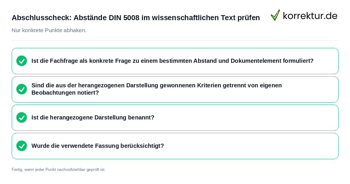 Konkreter Abschlusscheck zu Abstände DIN 5008 im wissenschaftlichen Text prüfen