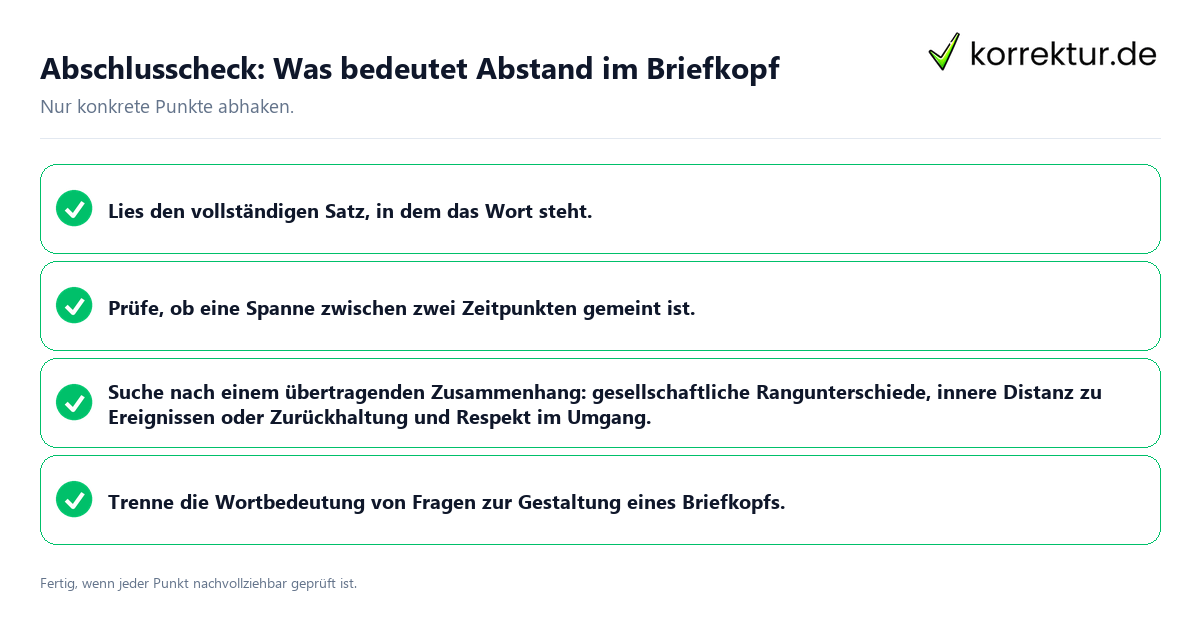 Konkreter Abschlusscheck zu Was bedeutet Abstand im Briefkopf