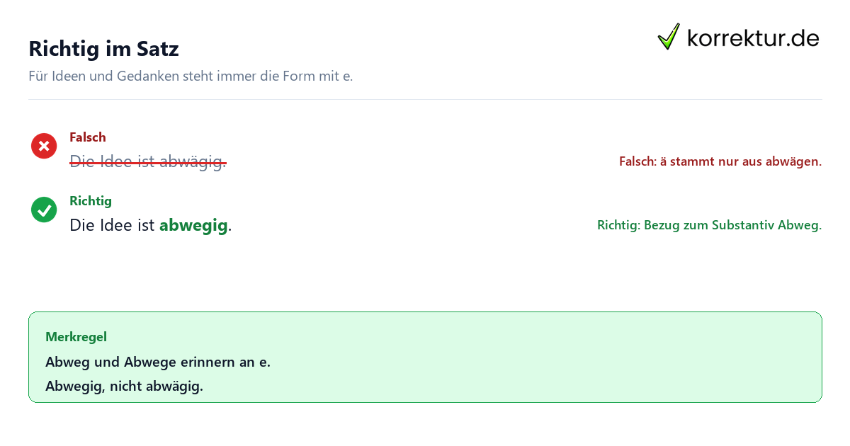 Richtig im Satz Abwegig oder abwägig: Welche Schreibweise stimmt? Satzbeispiel