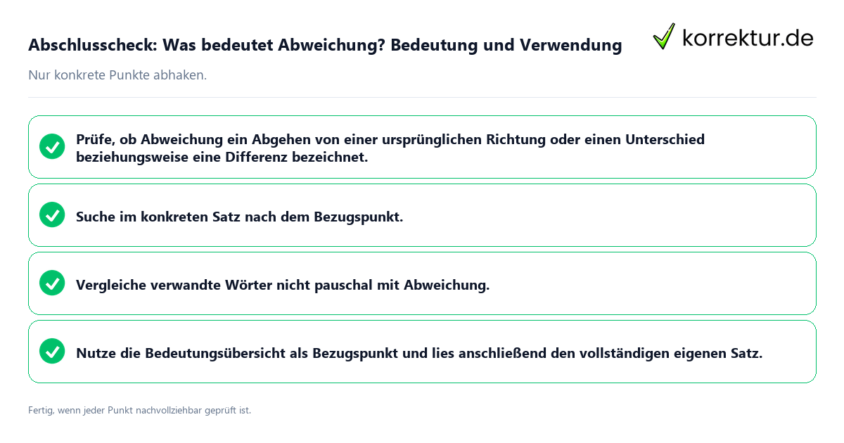 Konkreter Abschlusscheck zu Was bedeutet Abweichung? Bedeutung und Verwendung