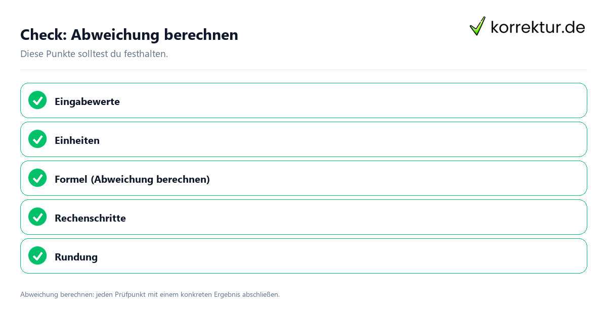 Check: Abweichung berechnen Abweichung berechnen mit einer themenspezifischen Checkliste