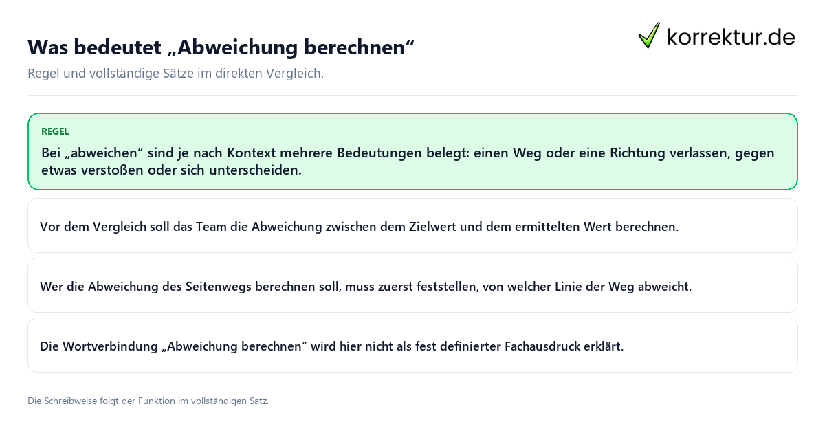 Konkrete Regel und vollständige Beispielsätze zu Was bedeutet „Abweichung berechnen“