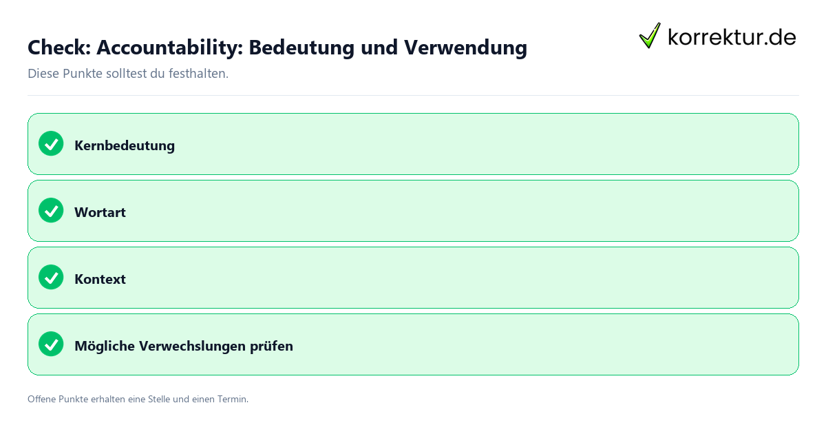 Accountability: Bedeutung und Verwendung mit Checkliste für Unterlagen und nächste Schritte