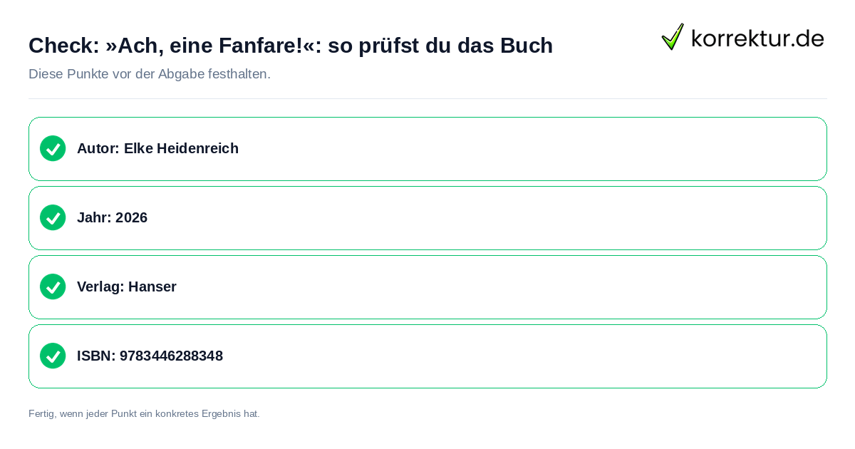 Check: »Ach, eine Fanfare!«: so prüfst du das Buch »Ach, eine Fanfare!«: so prüfst du das Buch: Prüfliste mit vier Punkten