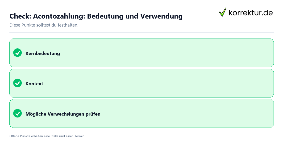 Acontozahlung: Bedeutung und Verwendung mit Checkliste für Unterlagen und nächste Schritte