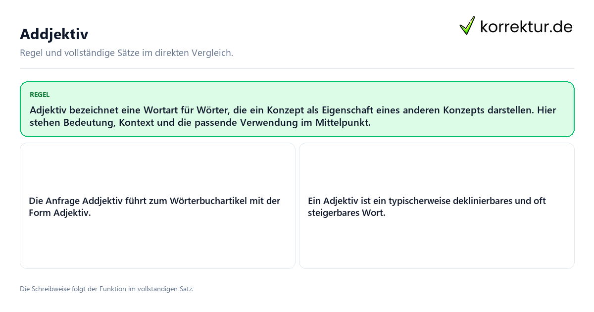Addjektiv Konkrete Regel und vollständige Beispielsätze zu Addjektiv
