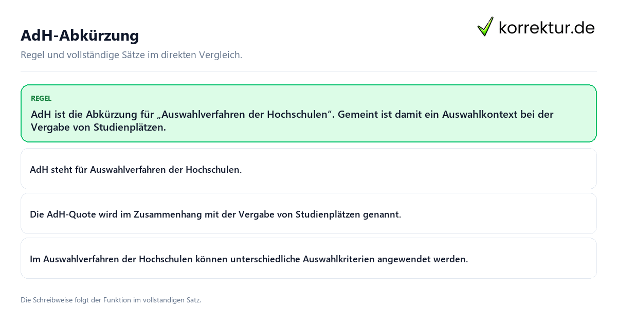 AdH-Abkürzung Konkrete Regel und vollständige Beispielsätze zu AdH-Abkürzung