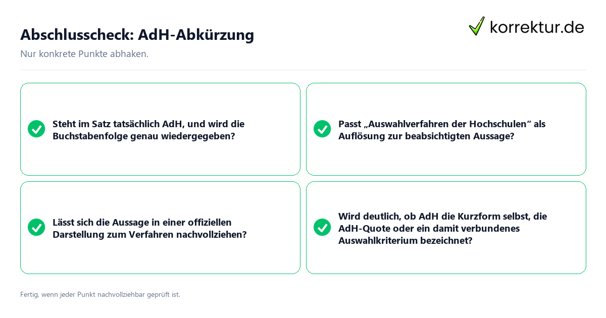 Abschlusscheck: AdH-Abkürzung Konkreter Abschlusscheck zu AdH-Abkürzung