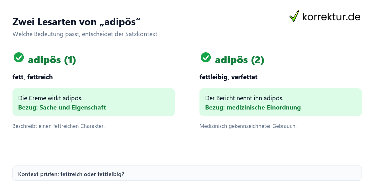 Zwei Lesarten von „adipös“ Adipös Bedeutung und Verwendung: fettreich oder fettleibig unterscheiden