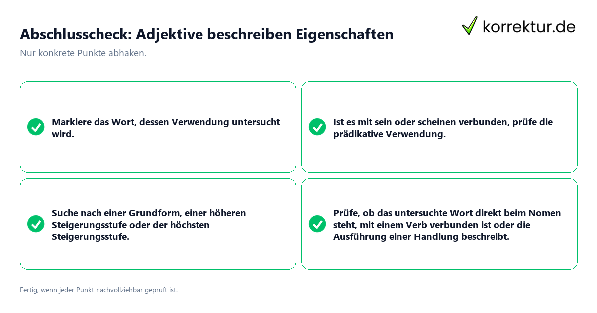 Konkreter Abschlusscheck zu Adjektive beschreiben Eigenschaften