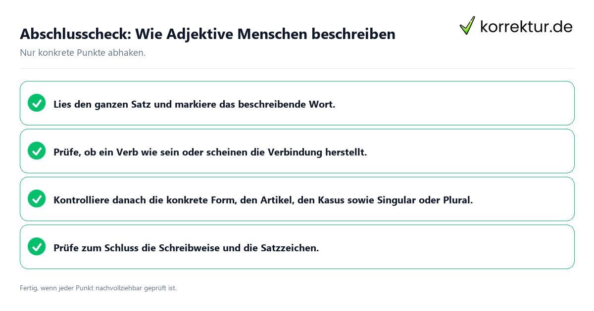 Konkreter Abschlusscheck zu Wie Adjektive Menschen beschreiben