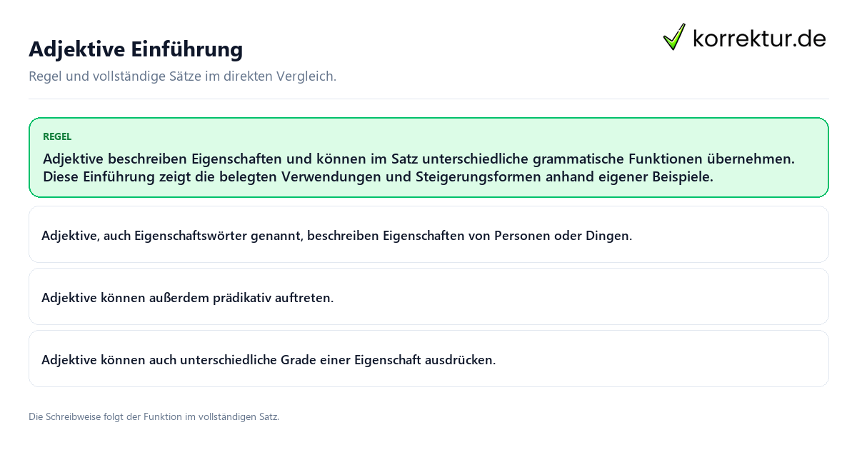 Konkrete Regel und vollständige Beispielsätze zu Adjektive Einführung