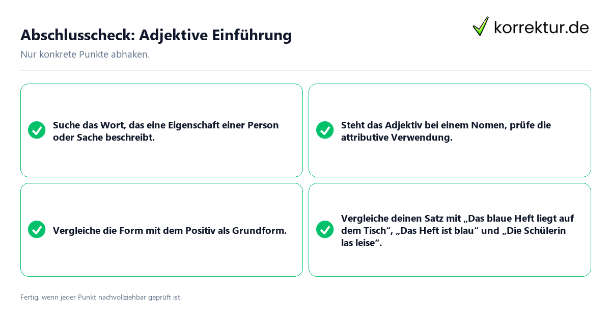 Konkreter Abschlusscheck zu Adjektive Einführung