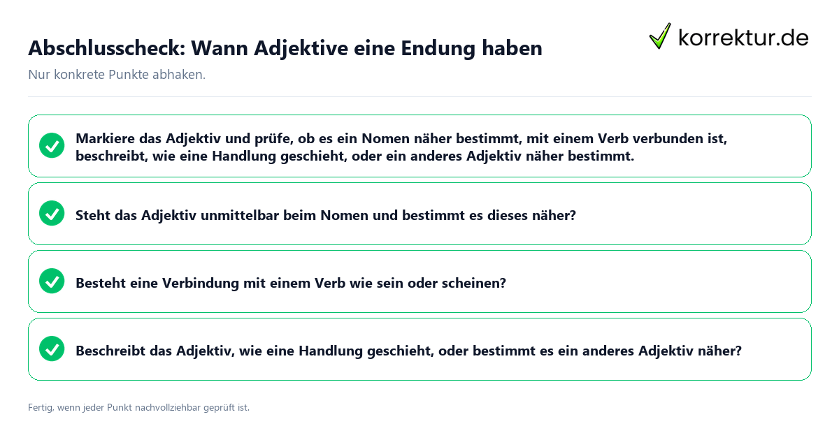 Konkreter Abschlusscheck zu Wann Adjektive eine Endung haben