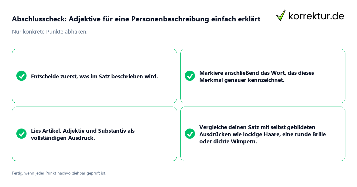 Konkreter Abschlusscheck zu Adjektive für eine Personenbeschreibung einfach erklärt