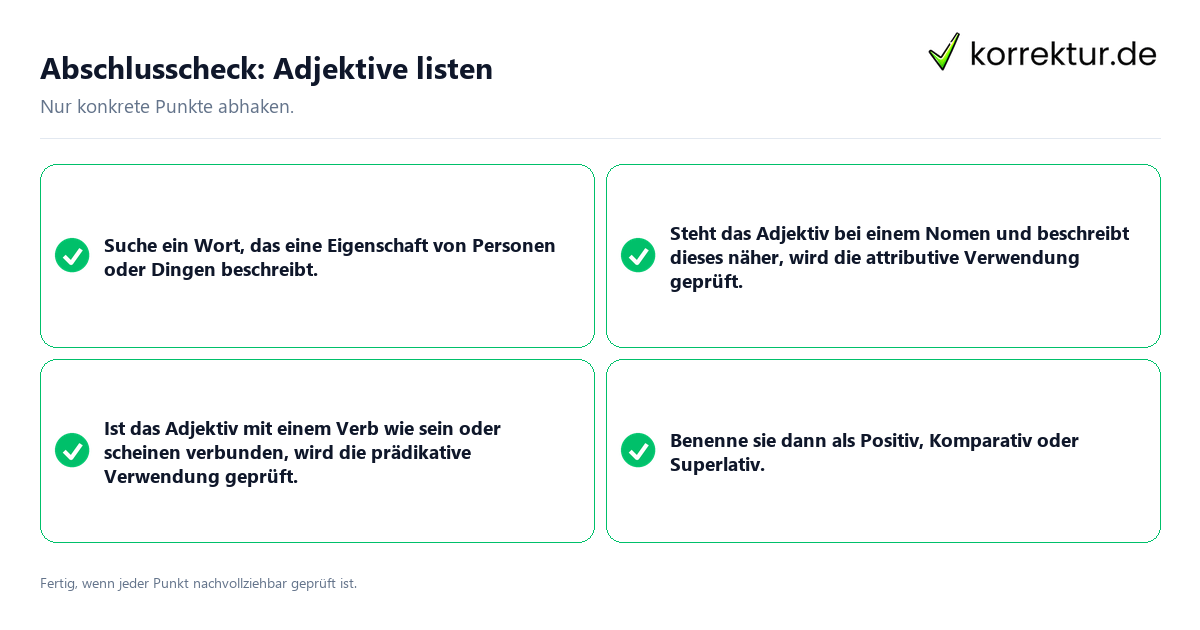 Konkreter Abschlusscheck zu Adjektive listen