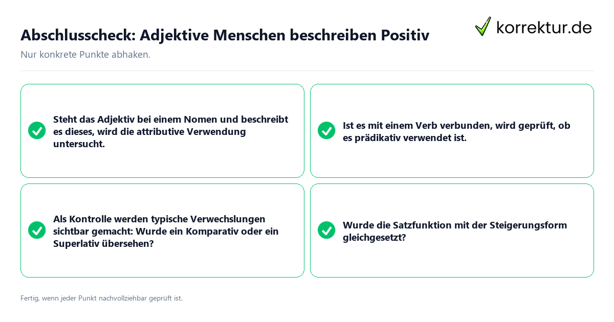 Konkreter Abschlusscheck zu Adjektive Menschen beschreiben Positiv