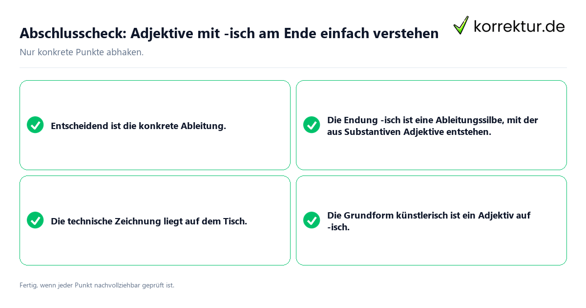 Konkreter Abschlusscheck zu Adjektive mit -isch am Ende einfach verstehen