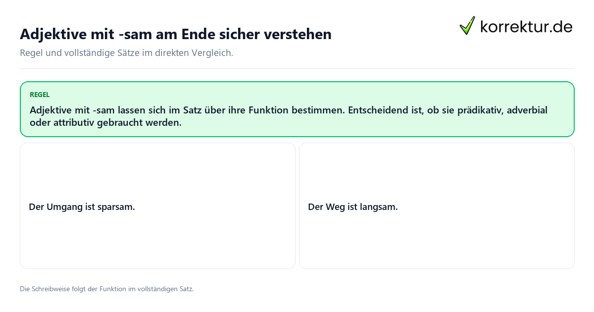 Adjektive mit -sam am Ende sicher verstehen Konkrete Regel und vollständige Beispielsätze zu Adjektive mit -sam am Ende sicher verstehen