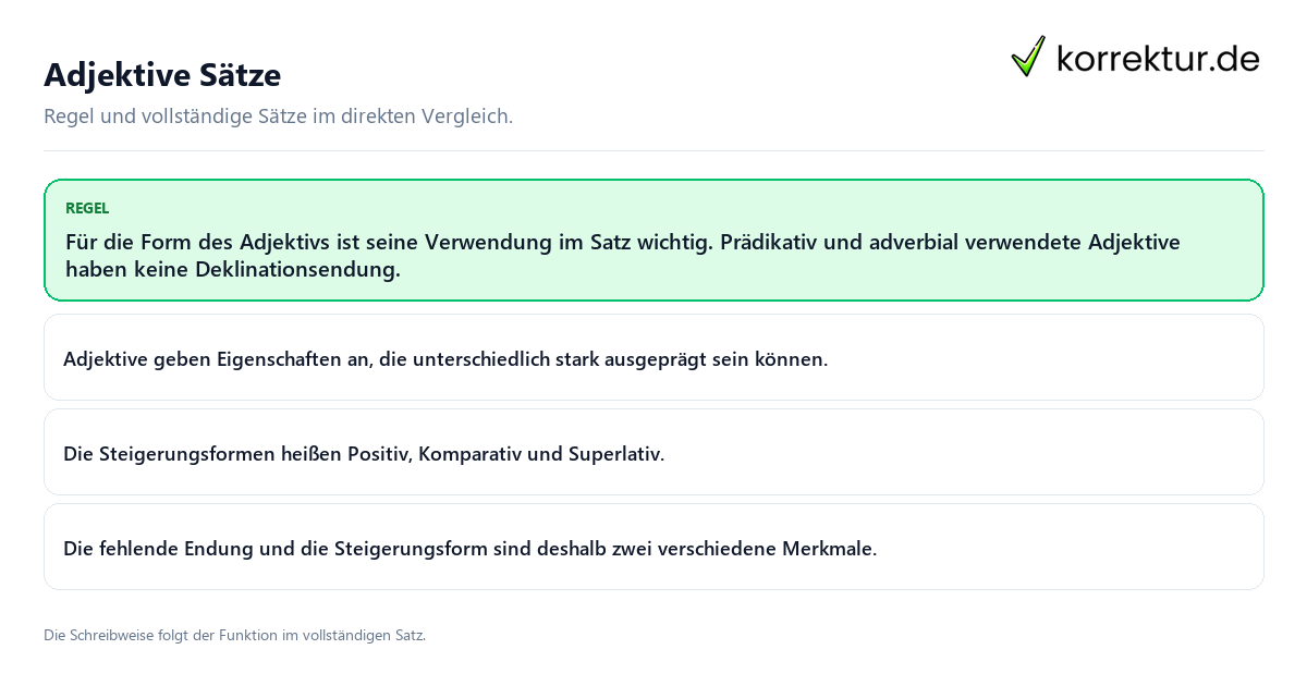Konkrete Regel und vollständige Beispielsätze zu Adjektive Sätze