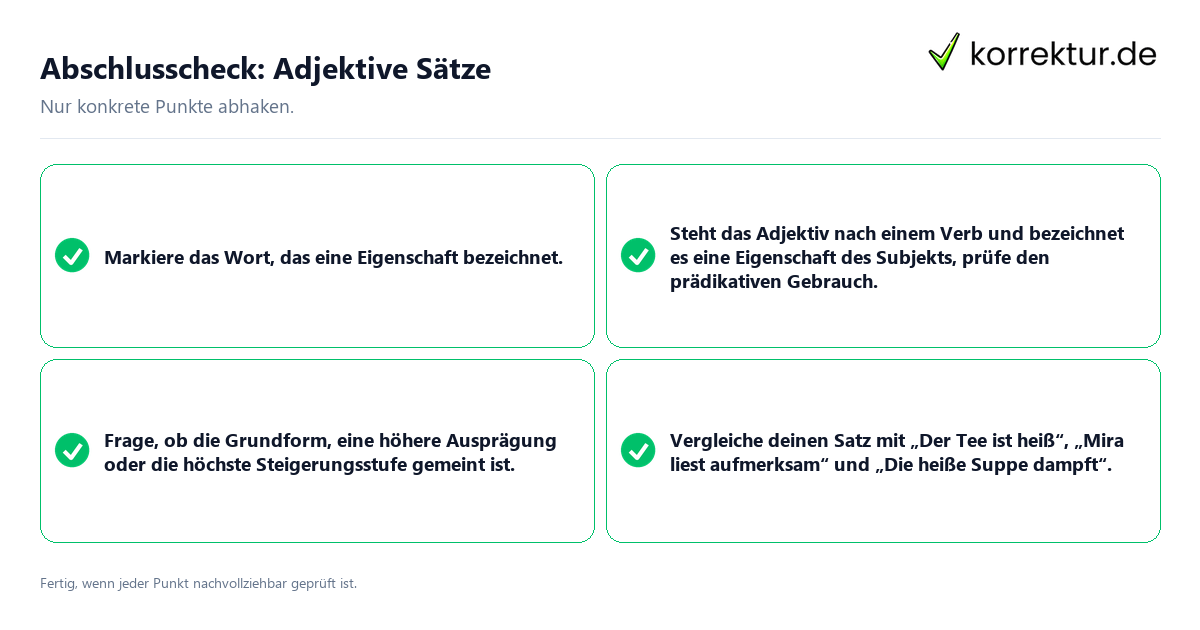 Konkreter Abschlusscheck zu Adjektive Sätze