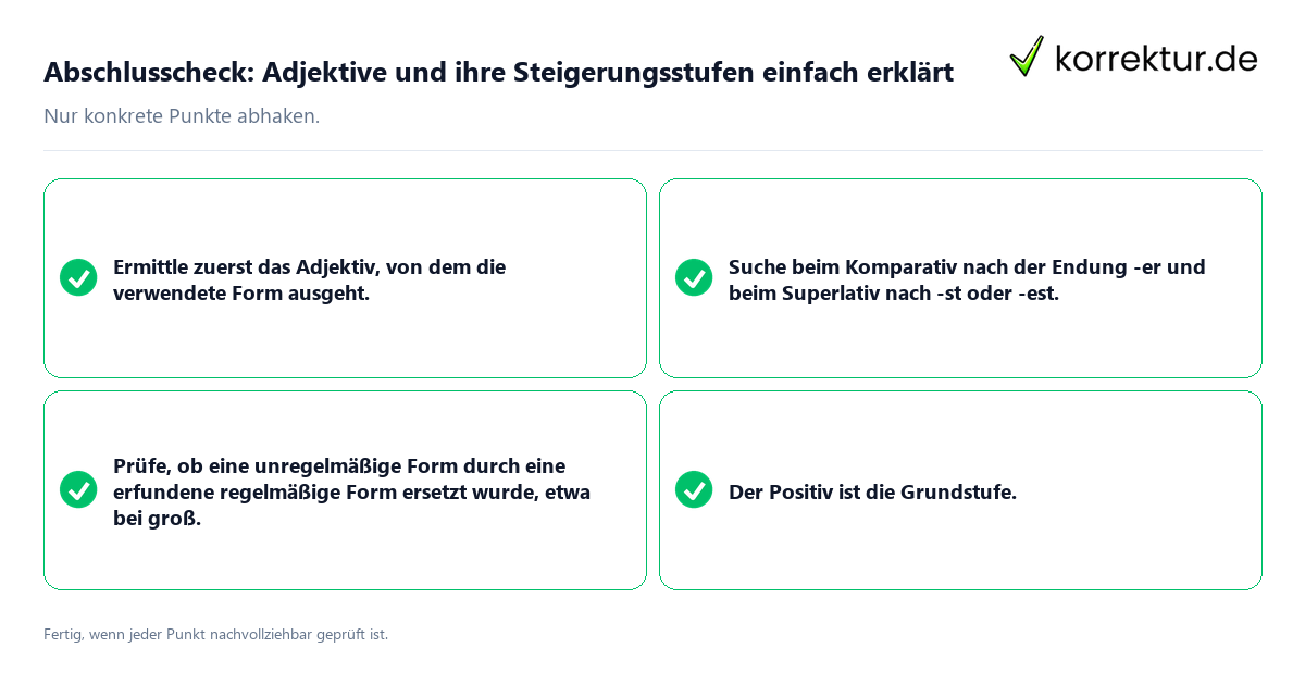 Konkreter Abschlusscheck zu Adjektive und ihre Steigerungsstufen einfach erklärt