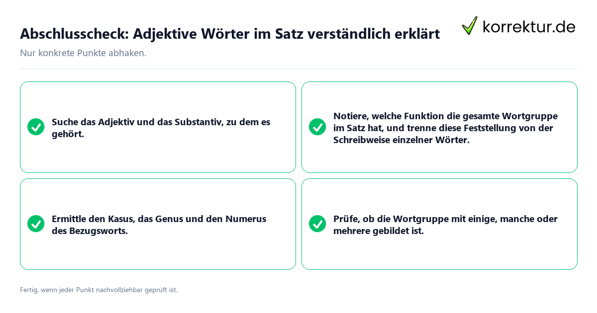 Abschlusscheck: Adjektive Wörter im Satz verständlich erklärt Konkreter Abschlusscheck zu Adjektive Wörter im Satz verständlich erklärt
