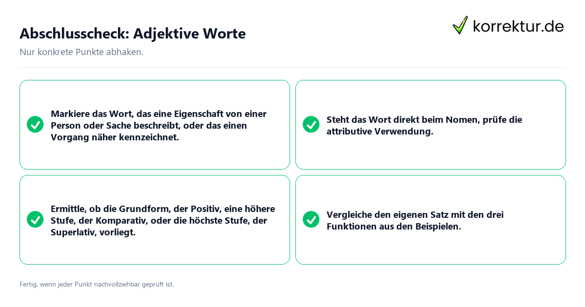 Konkreter Abschlusscheck zu Adjektive Worte