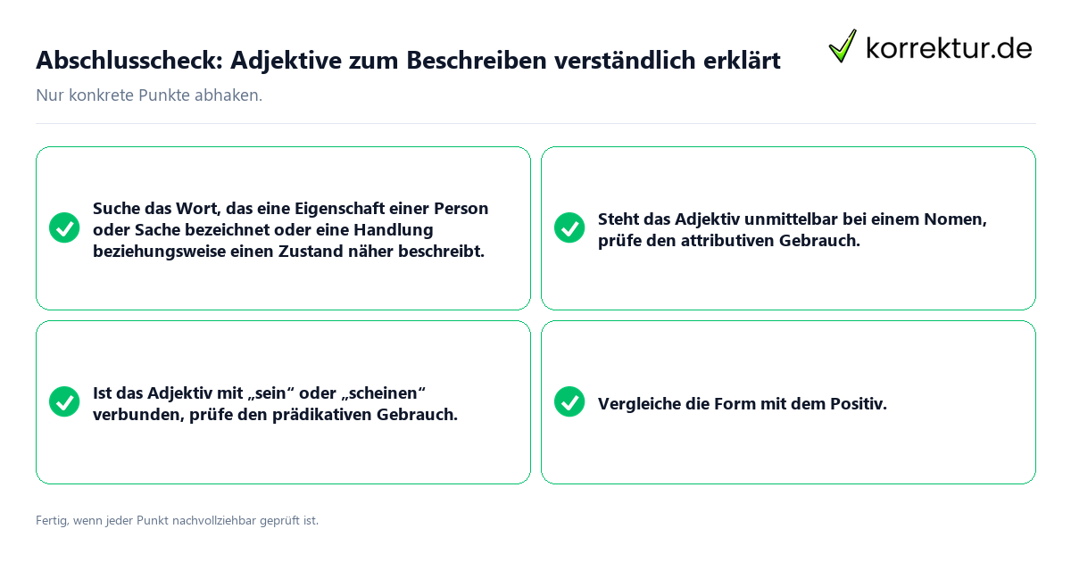 Konkreter Abschlusscheck zu Adjektive zum Beschreiben verständlich erklärt